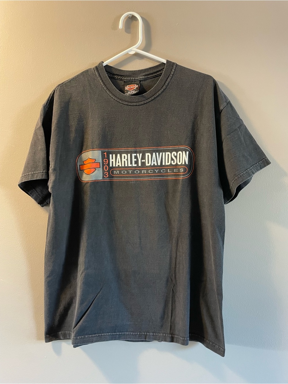 Harley-Davidson Black Short-Sleeve Logo Tee with Orange Accent